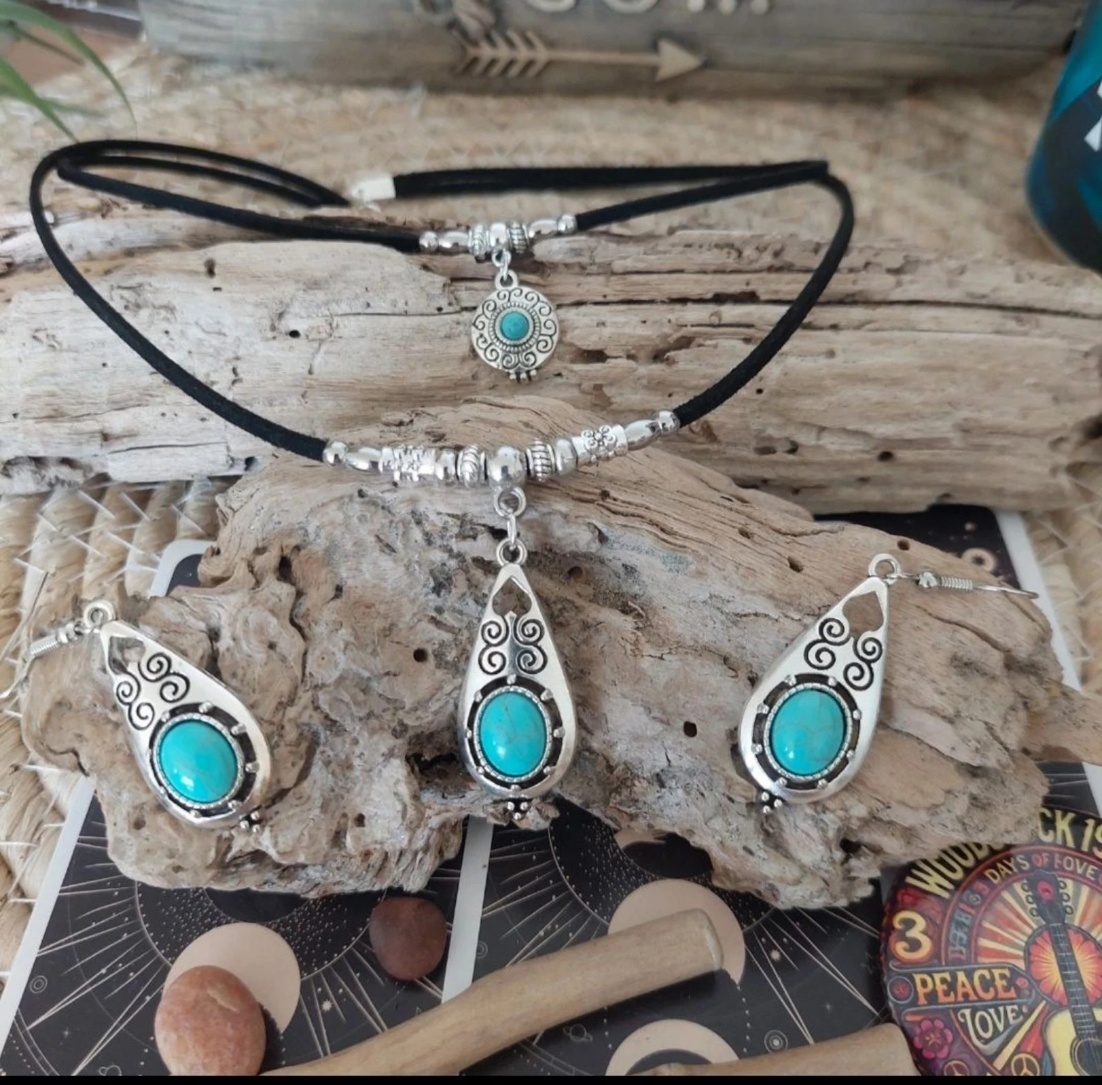 Parure bohème double rangs, larme maya
spirale turquoise
